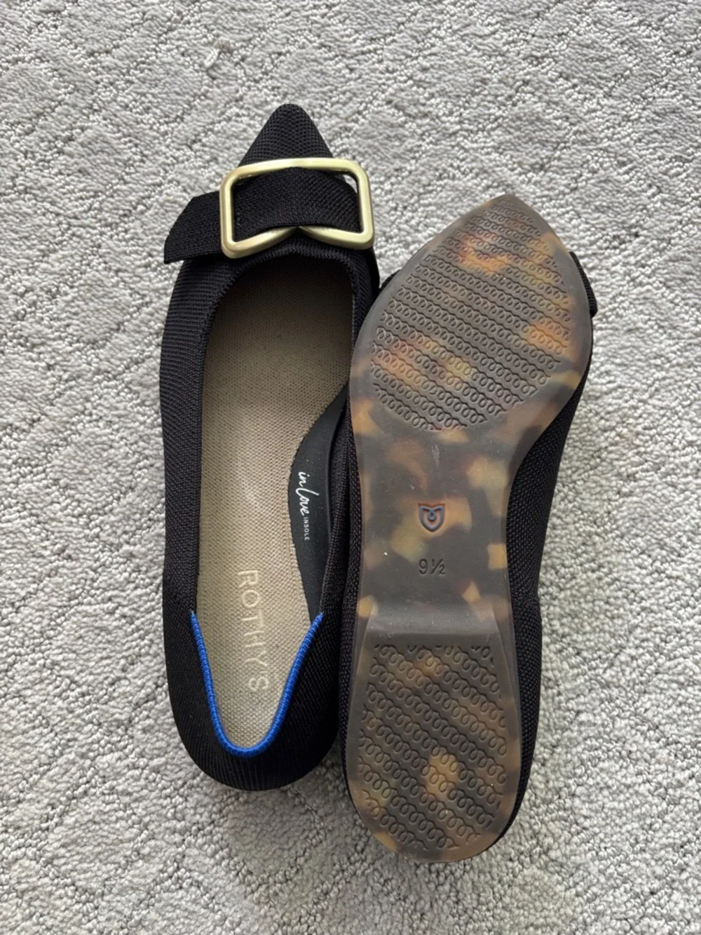 Rothy’s The Emblem Point II Black Flat with Gold Buckle - Picture 5 of 11